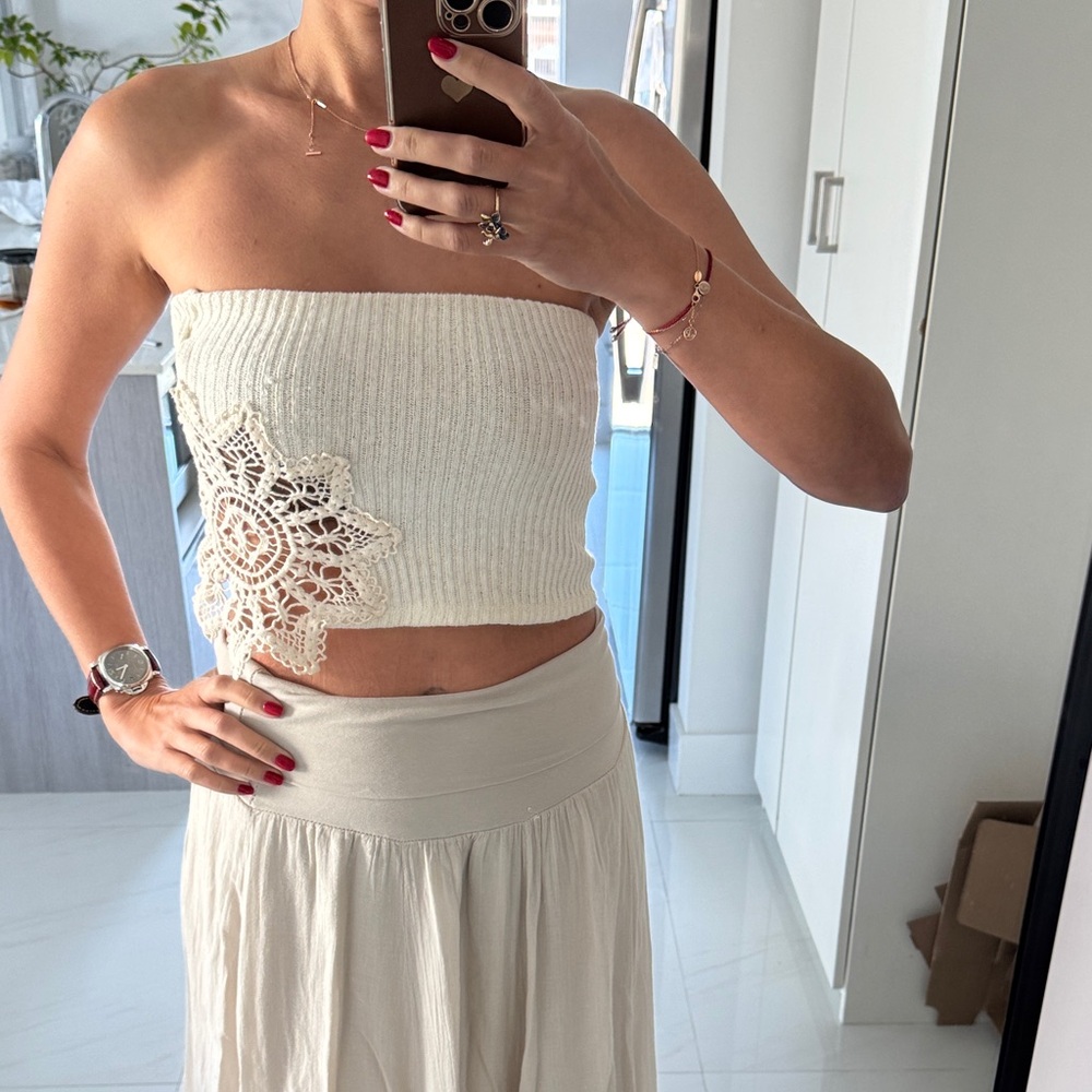 ZARA Cream Crochet Strapless Knit Tube Top Boho